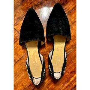 Franco Sarto Sanora Blk Suede Floral Embroidered DOrsay Flats Pointed Shoes 10M